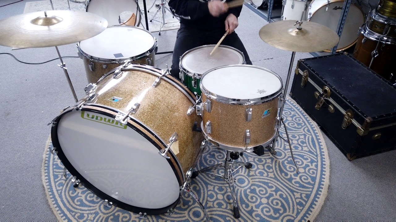 1970s Ludwig Champagne Sparkle 14x28 10x14 and 16x18 Drum Kit