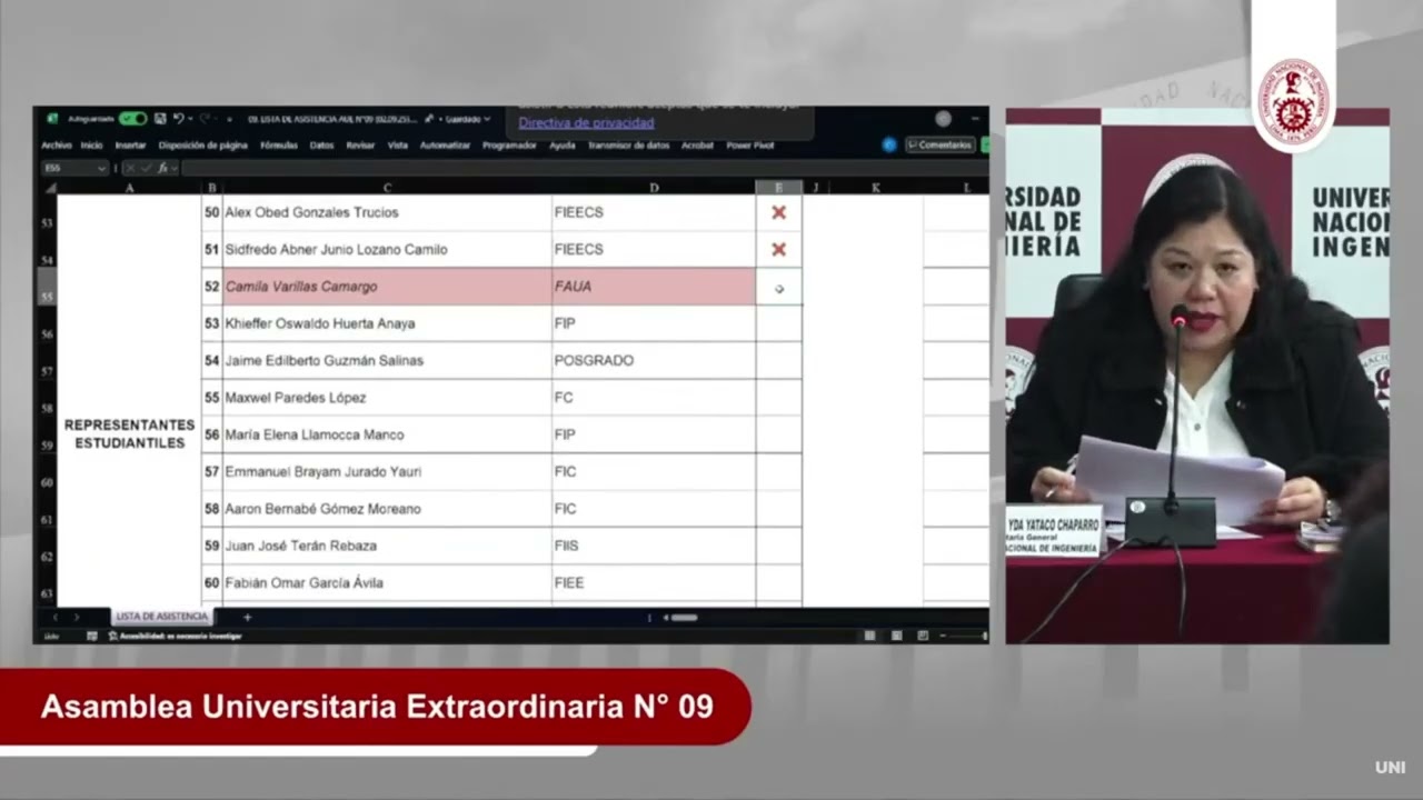 ASAMBLEA UNIVERSITARIA EXTRAORDINARIA PRESENCIAL Y VIRTUAL N°09 DE FECHA 02 09 2025