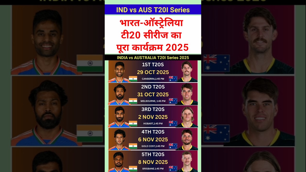 India vs Australia T20 Cricket Match Series 2025 Schedule #indvsaus #T20 #schedule