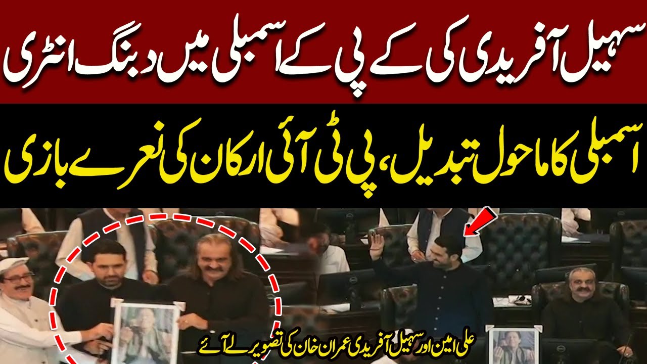PTI Sohail Afridi Dabbang Entry in KPK Assembly | Ali Amin, Sohail Afridi Bring Imran Khan Picture
