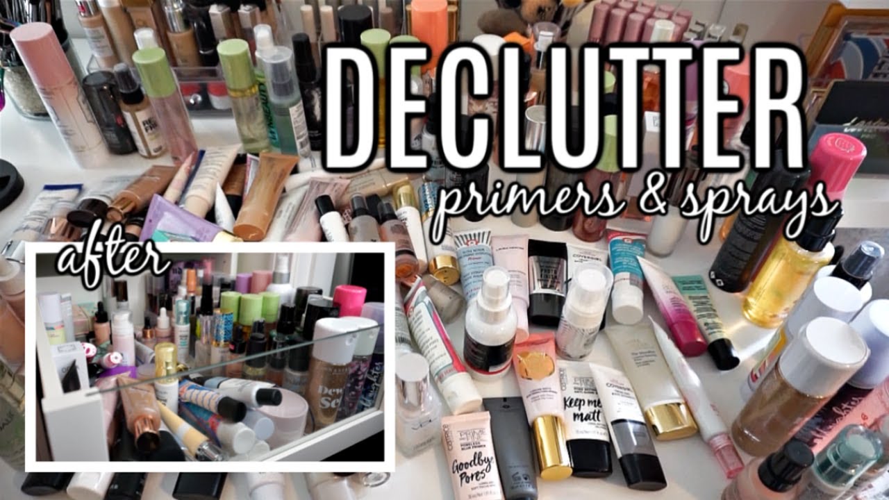 DECLUTTERING MY MAKEUP COLLECTION! 😱 Primers & Setting Sprays 🗑️