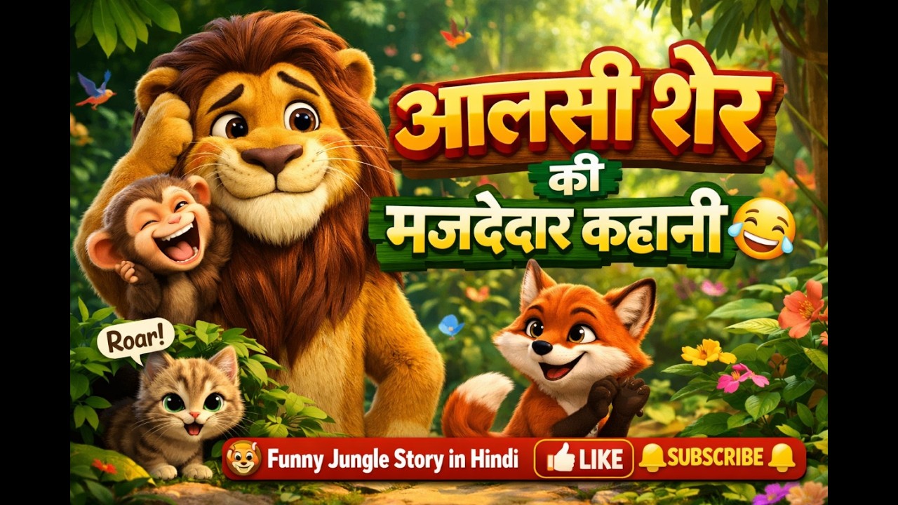 जब आलसी शेर डर गया एक छोटे बिल्ली से 😱 | Funny Lion Story | Jungle Story Hindi #cartoon #viralvideo
