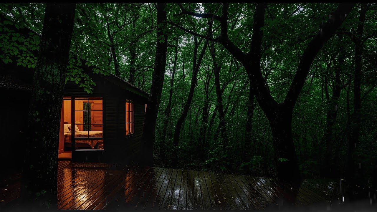 Sleeping in a Cozy Cabin During Rainstorm 🌧️ | Forest Night Ambience