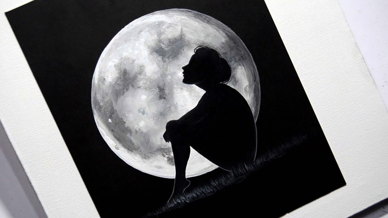 Black and White Painting | Sad Girl in Moonlight | Easy tutorial for beginners