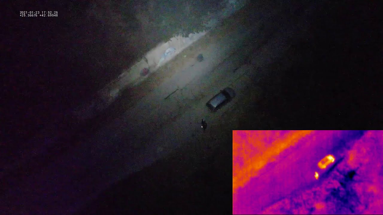 DJI Mavic 2 Enterprise Dual.Night flight. Termal cam view. LED flashlight 2600 lm. Tests