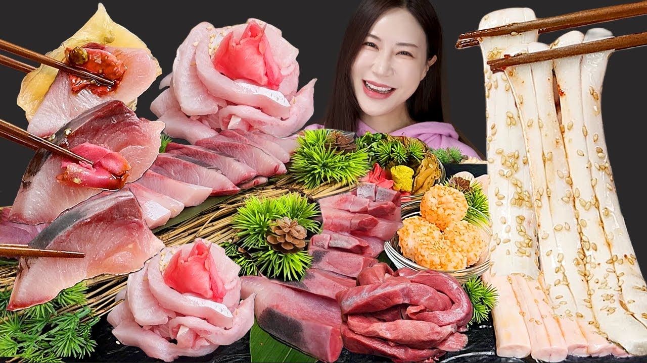 Yellowtail Sashimi 🐟 +Raw Beef Spine MUKBANG