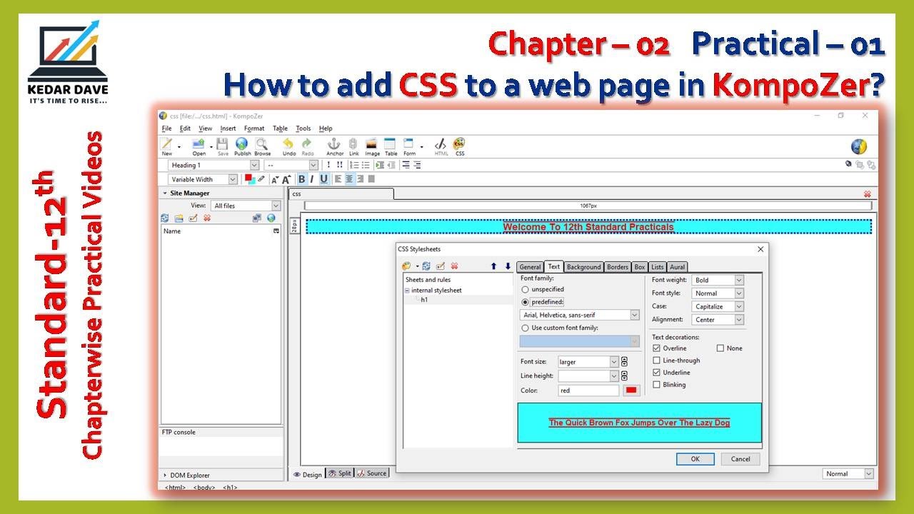 Chapter 02 | Practical 01 | How to add CSS to a web page in kompoZer?