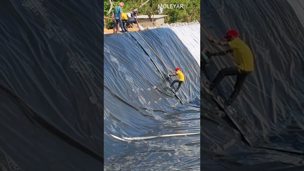 Installation of Geotextile fabric with HDPE Geomembrane.