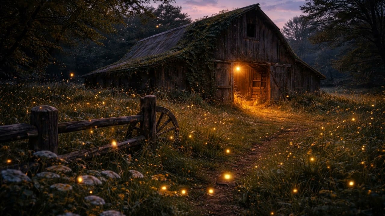 Rustic Barn Fireflies, Crickets and Soft Ambient Sounds 3 Hours