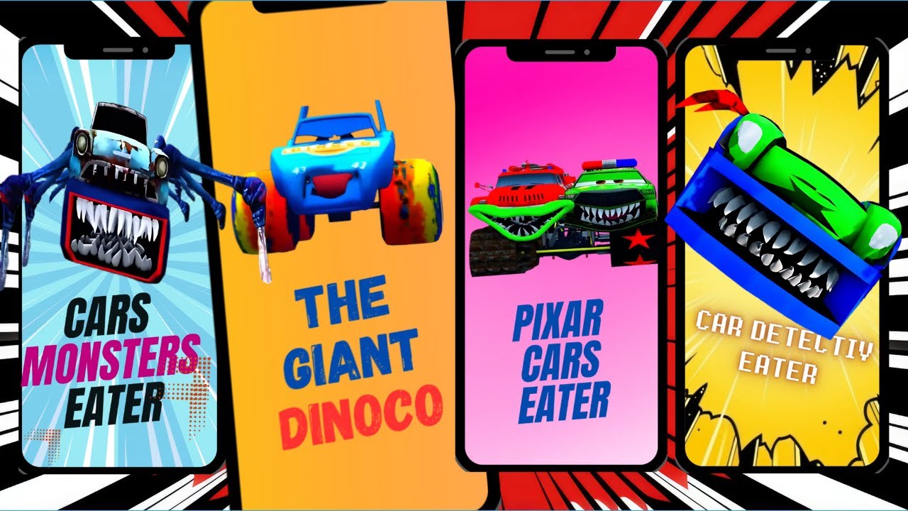 Car monster eater vs The giant Dinoco vs Pixar cars eater vs Pixar detectiv eater buttle