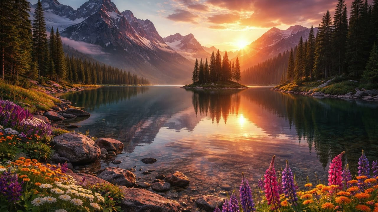 Alpine Lake Sunset 🌄 | 4K Relaxing Nature Scenery | Ambient TV Wallpaper | 4K UHD Background