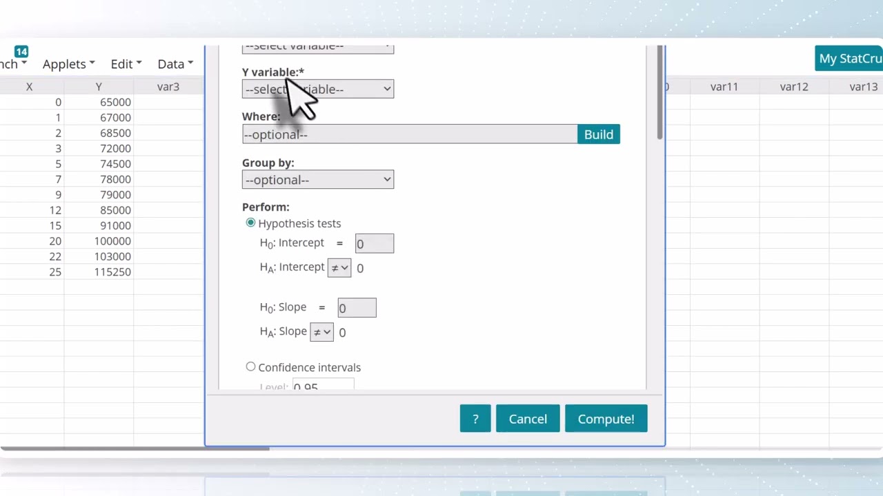 Test 1 using Statcrunch Regression and Correlation