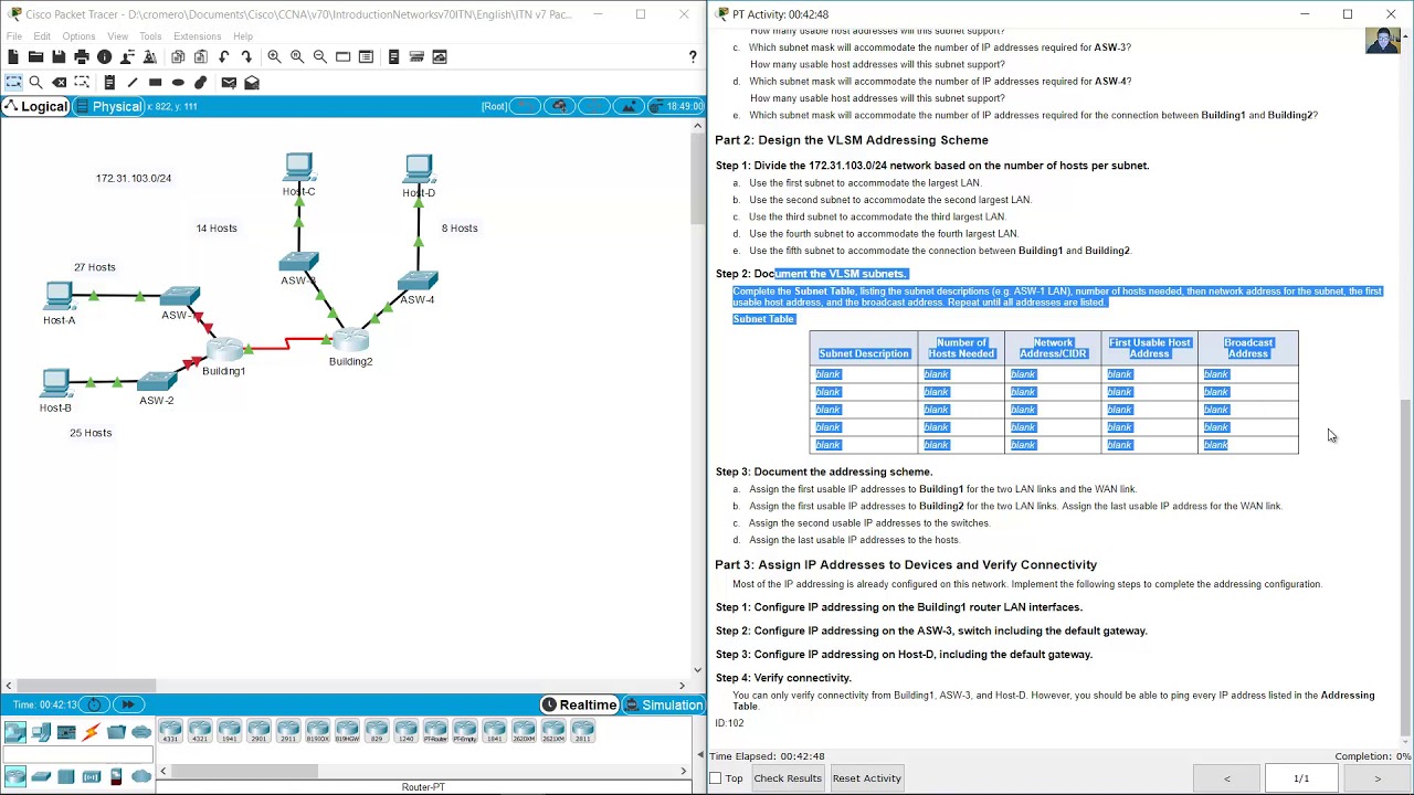 11.9.3 Packet Tracer - VLSM Design and Implementation Practice