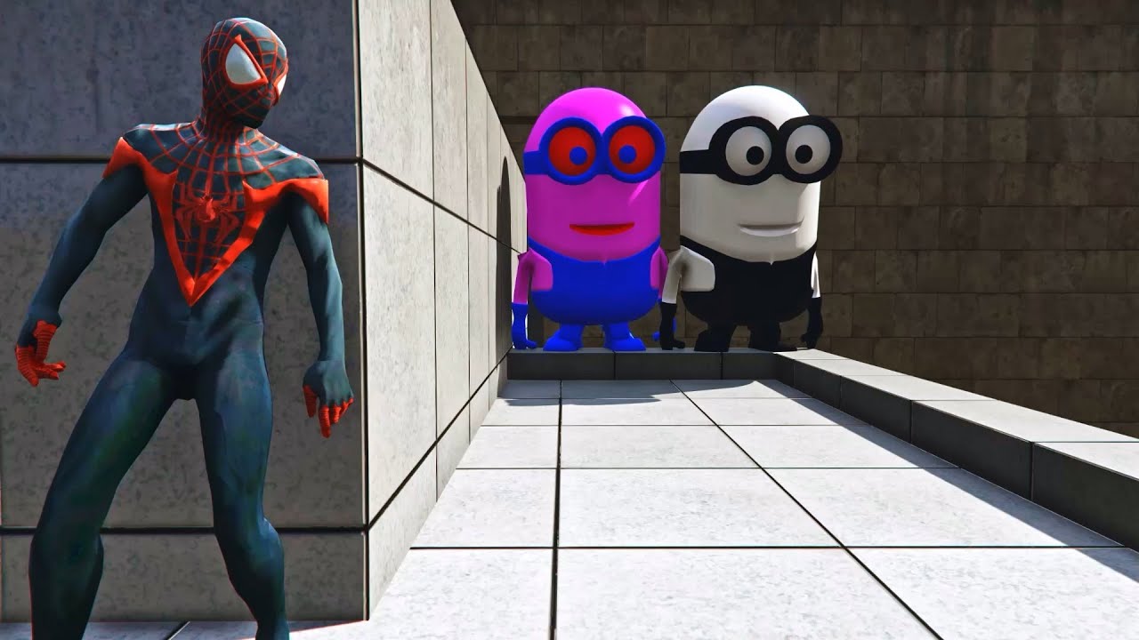 Funny Moment Spiderman, White Minion, Pink Minion, and Green Minion GTA 5 Episode.07