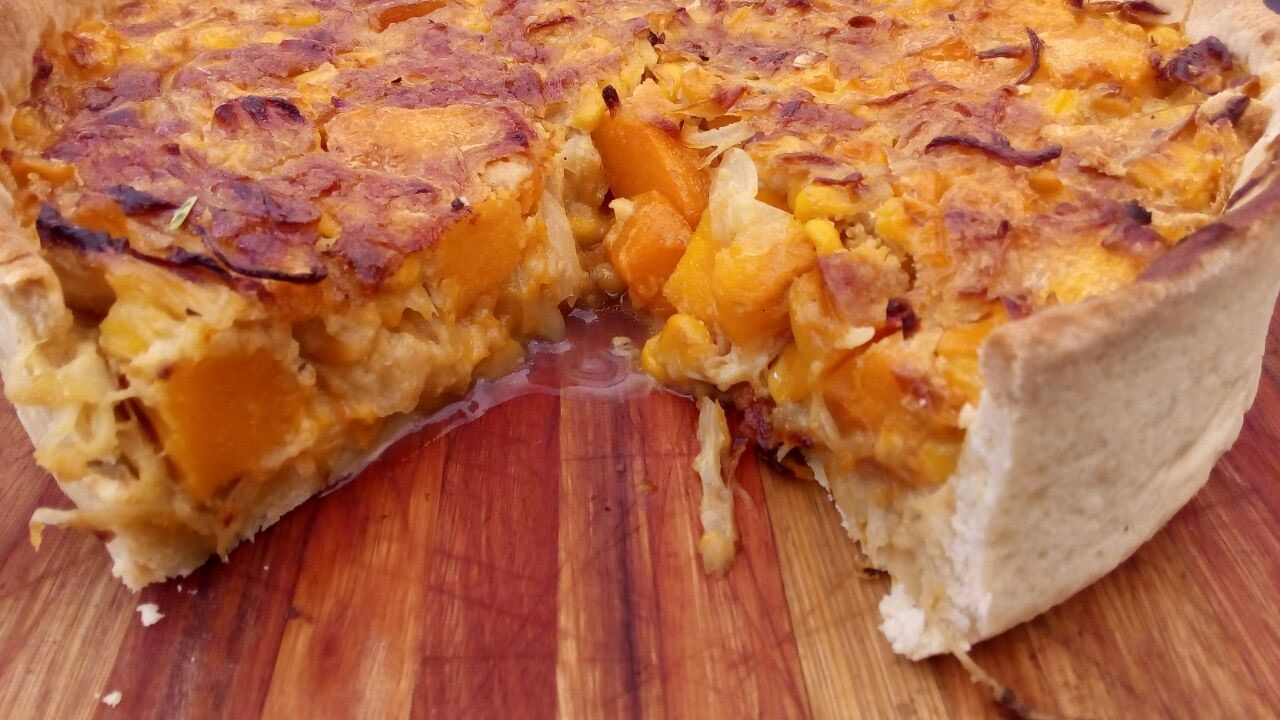 Tarta de humita y calabaza en masa casera