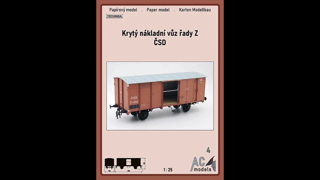 Papierový model Krytý nákladný voz ČSD – rady Z (1:25)