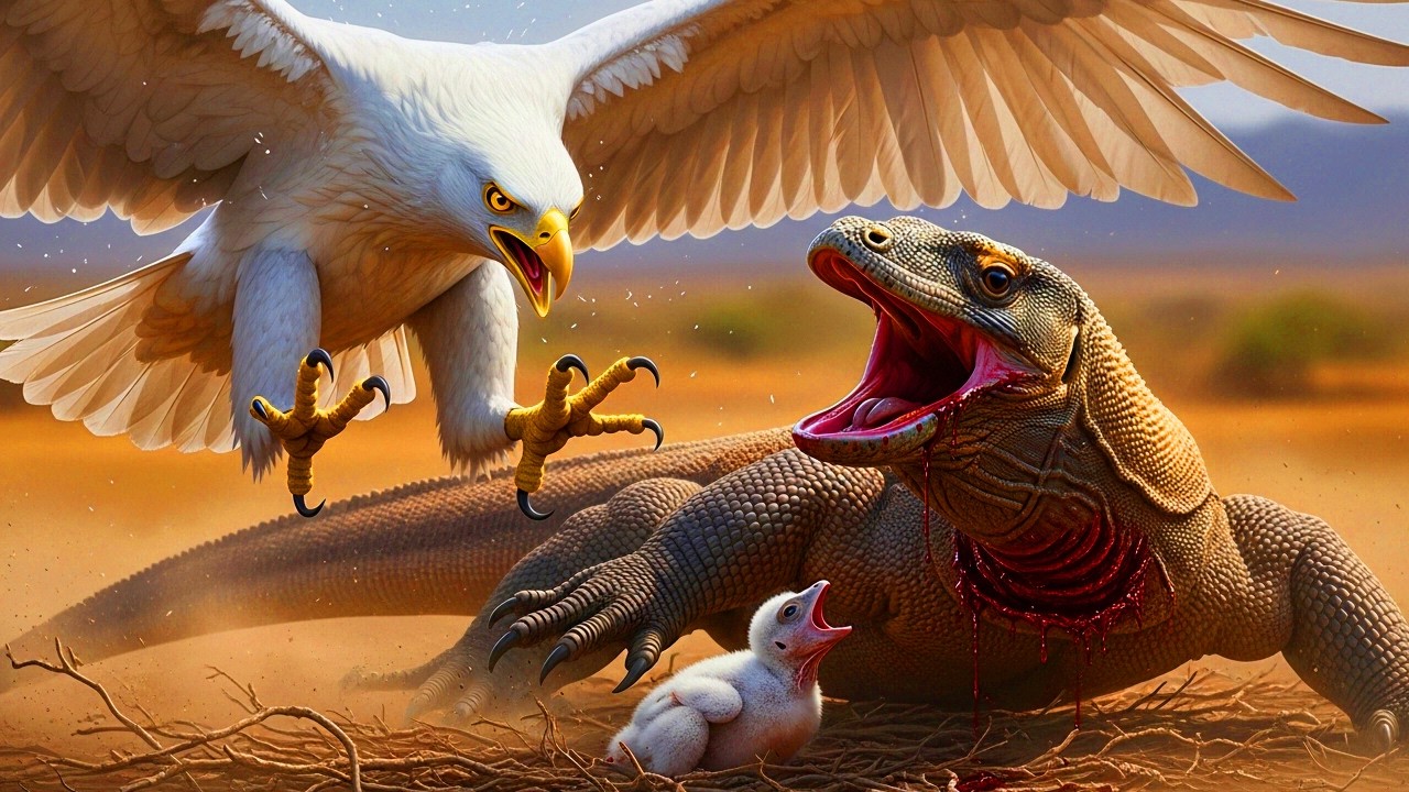 Epic Eagle Rescue – White Eagle Chick Attacked by a Komodo Dragon | Emotional Wildlife Story