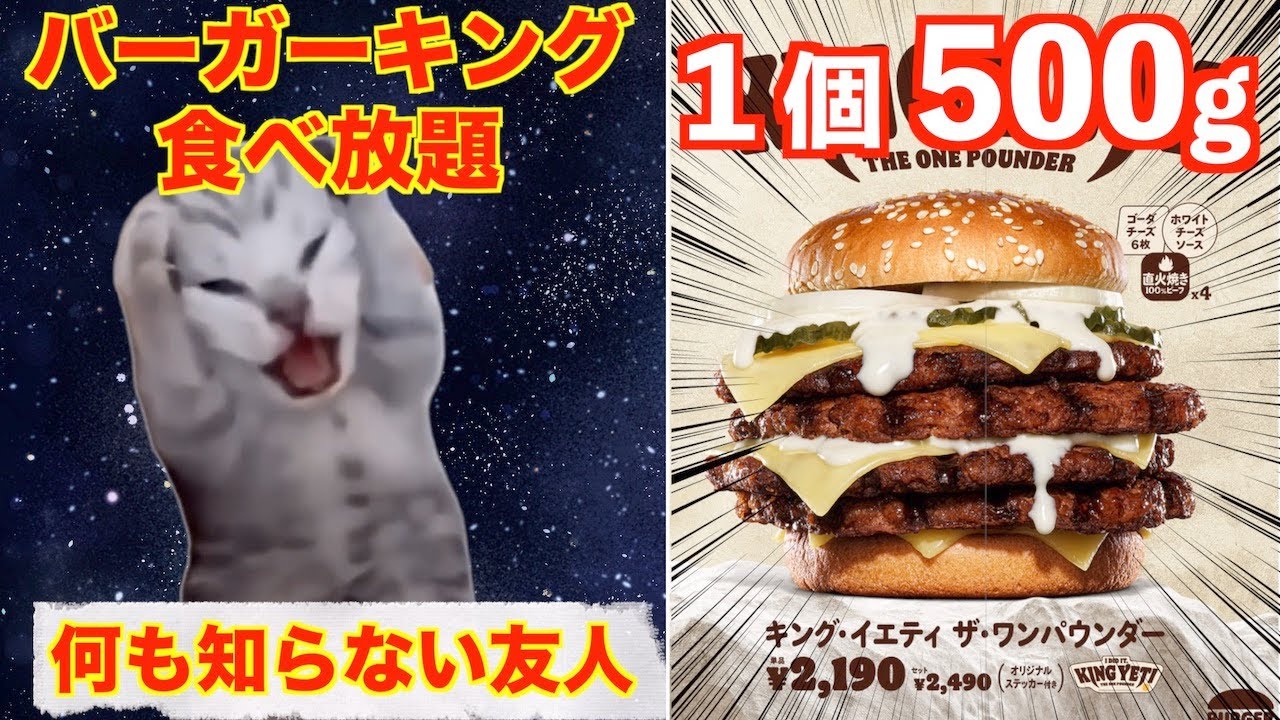 【猫ミーム】何も知らない友達とバーガーキングの食べ放題に行った結果【バーガーキング】【大食い】【しのけん 】 Challenge Menu #猫マニ