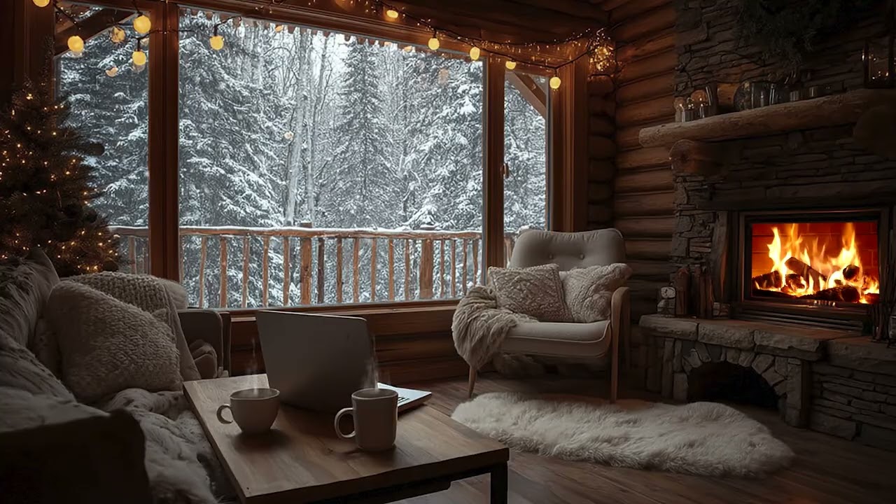 NO ADS 🔥 Crackling Fireplace with Falling Snow ❄️ | 3 Hours Cozy Sleep Ambience