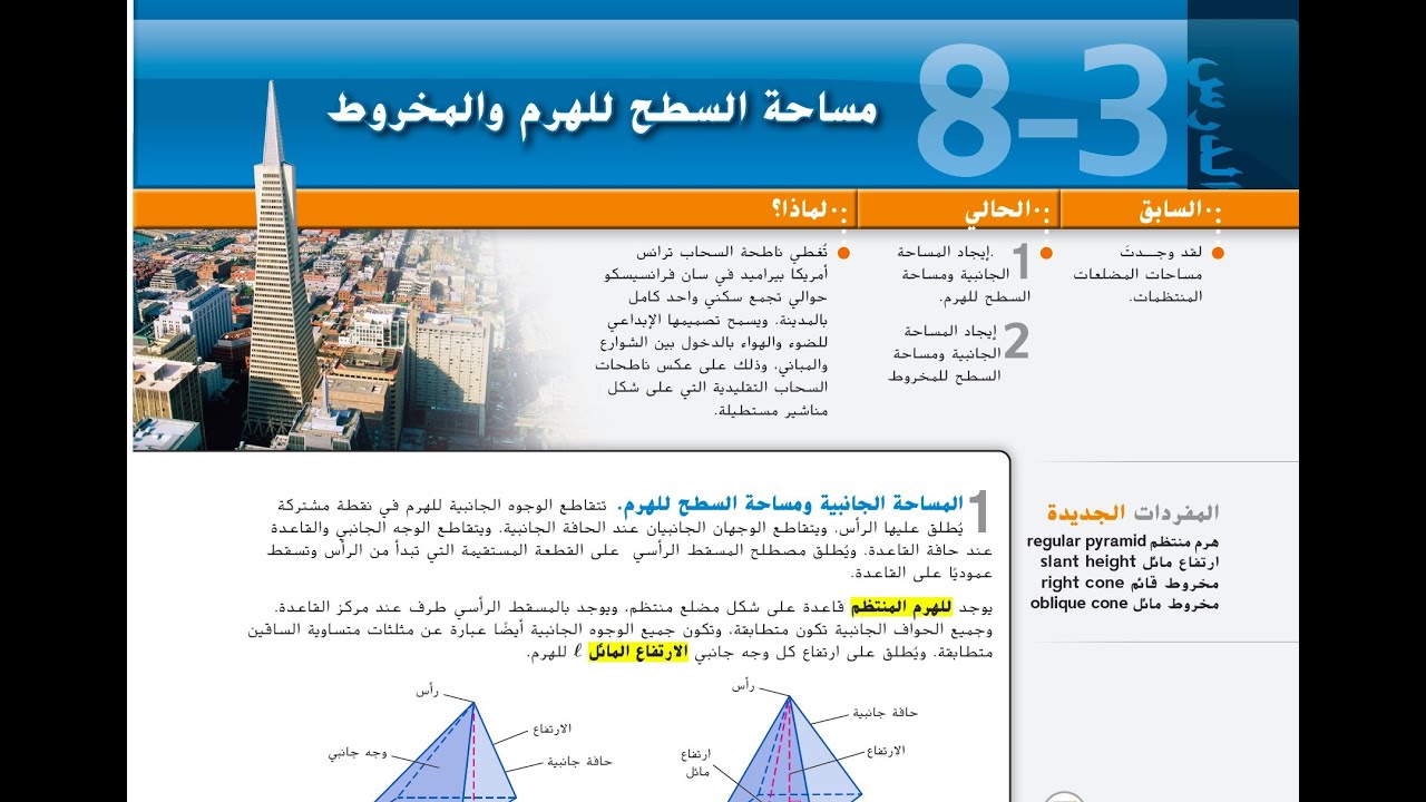 مساحة السطح للمخروط  Surface Areas of Cones