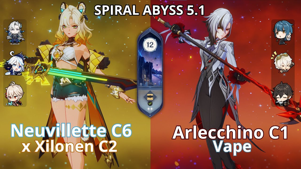 Spiral Abyss Floor 12 | Neuvillette C6 x Xilonen C2 & Arlecchino C1 Vape | Genshin Impact v5.1