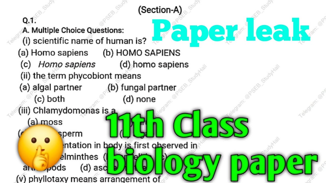 Pseb 11th Class Biology paper | 11th Class Biology paper 2026 solved |