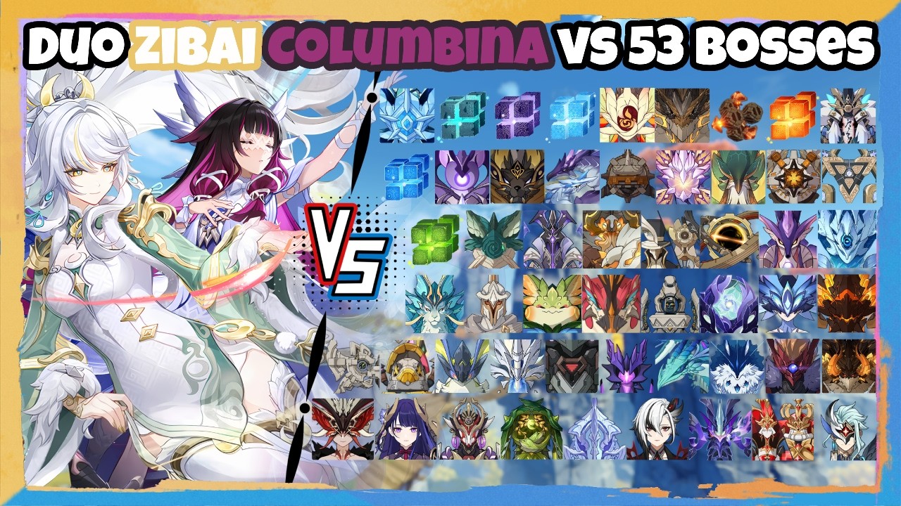 Duo C0 Zibai and Columbina vs 53 Bosses (WL 9) Without Food Buff | Genshin Impact
