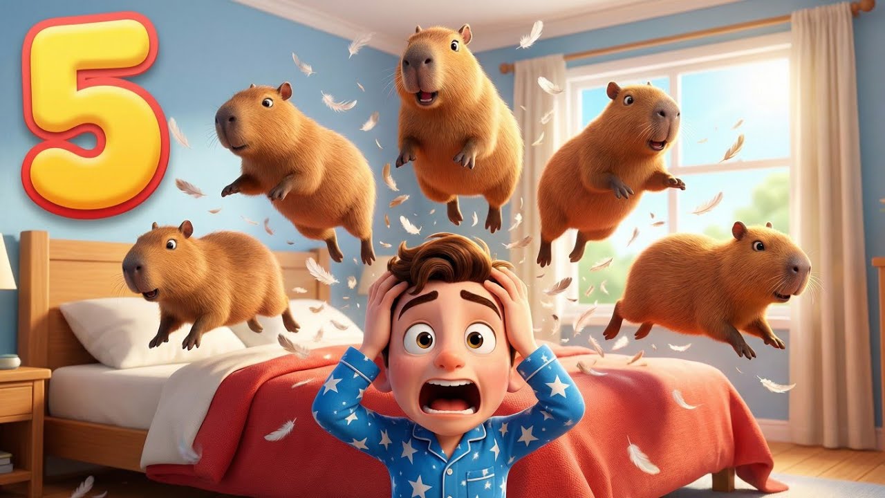 5 CAPIVARAS Pulando na Cama 🛌🎵 | Aprenda a Contar Números com Léo | Música Infantil | Leotura Kids