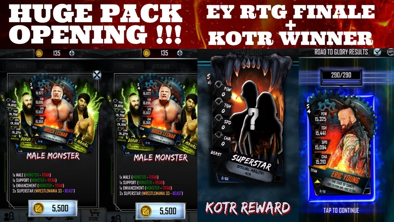 HUGE PACK OPENING + RTG FINALE + KOTR WIN !!!!!! WWE Supercard #4 (Season 4)
