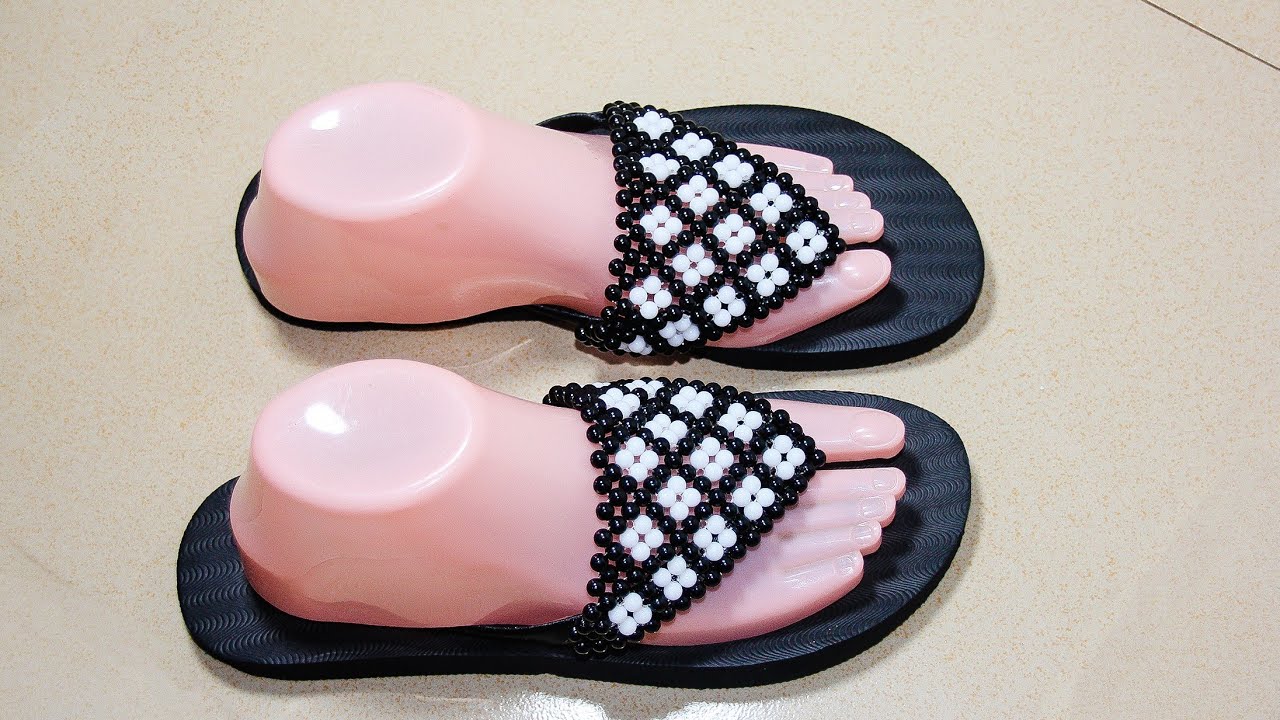 How to make a Beaded slippers and sandals with triangular-Shape. Stylish beaded slippers.