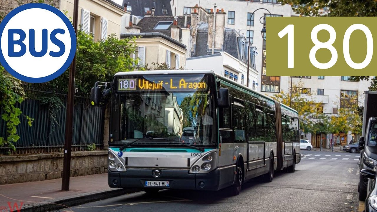 Voyage a bord d'un Irisbus Citelis 18 sur la ligne 180 entre Hôtel de ville et Paul Vaillant Couturi