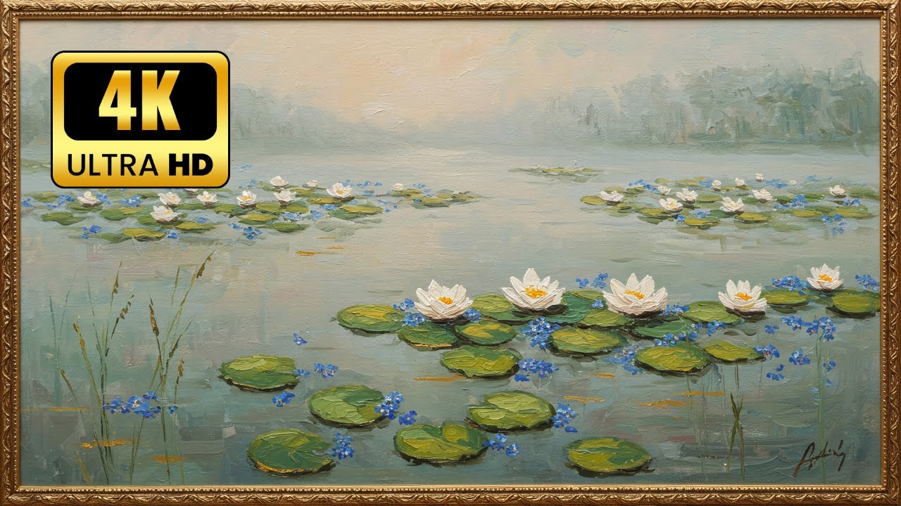 Explore Vintage Art with Timeless Water Lily Scenes | Gold Frame TV ART | Screensaver for TV