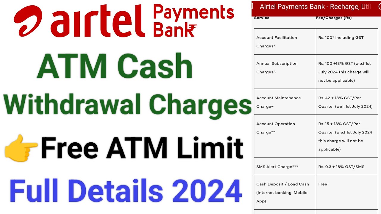 Airtel payment bank atm cash withdrawal charges | Airtel payment bank atm charges