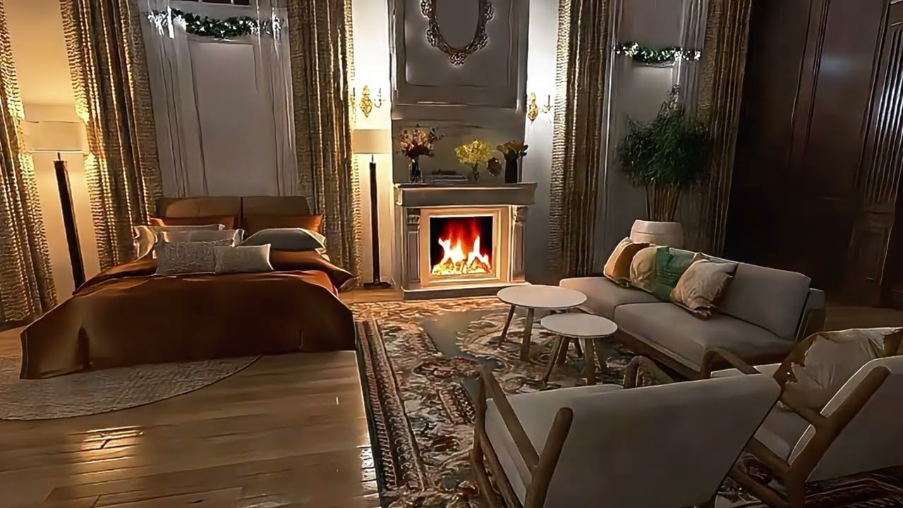 Night Time Bedroom Fireplace - 2 Hour Calming Home Ambience for Rest and Relaxation