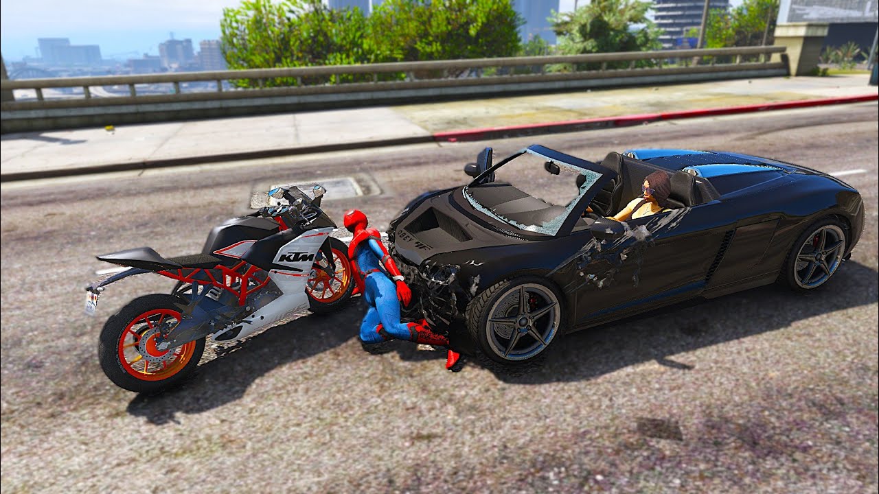 SPIDERMAN Gameplay Funny Fails in GTA 5 (Falling, Car, Bike Stunt, Funny Ragdoll) 1