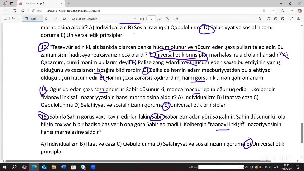 KOLBERQ MƏNƏVİ İNKİŞAF NƏZƏRİYYƏSİ CANLI DƏRS VƏ TEST İZAHLARI
