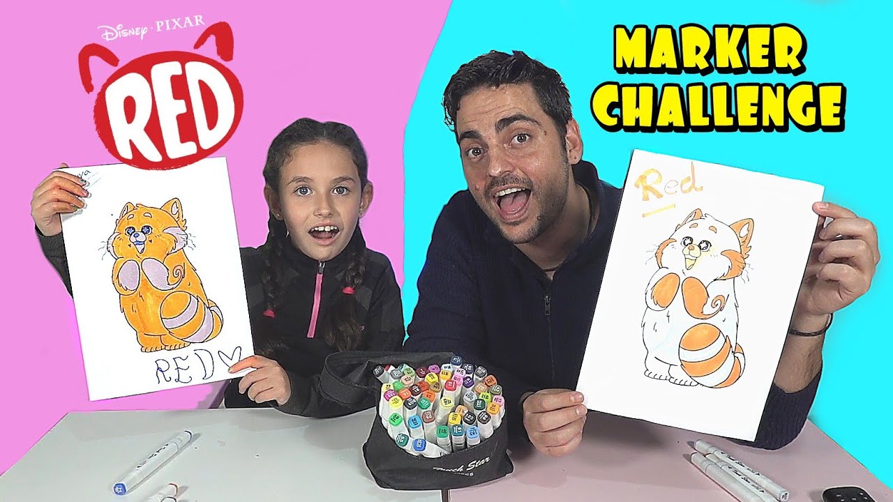 3 MARKER CHALLENGE. Coloreando personajes de RED. La ultima película de PIXAR