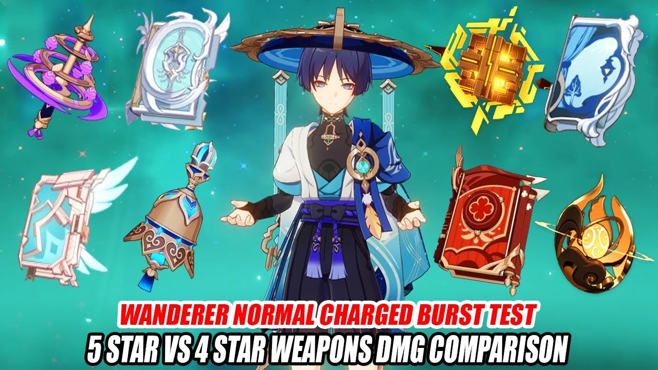 Wanderer 5 Star vs 4 Star Weapons DMG Comparison F2P vs P2P - Normal Charged Atk Burst Test