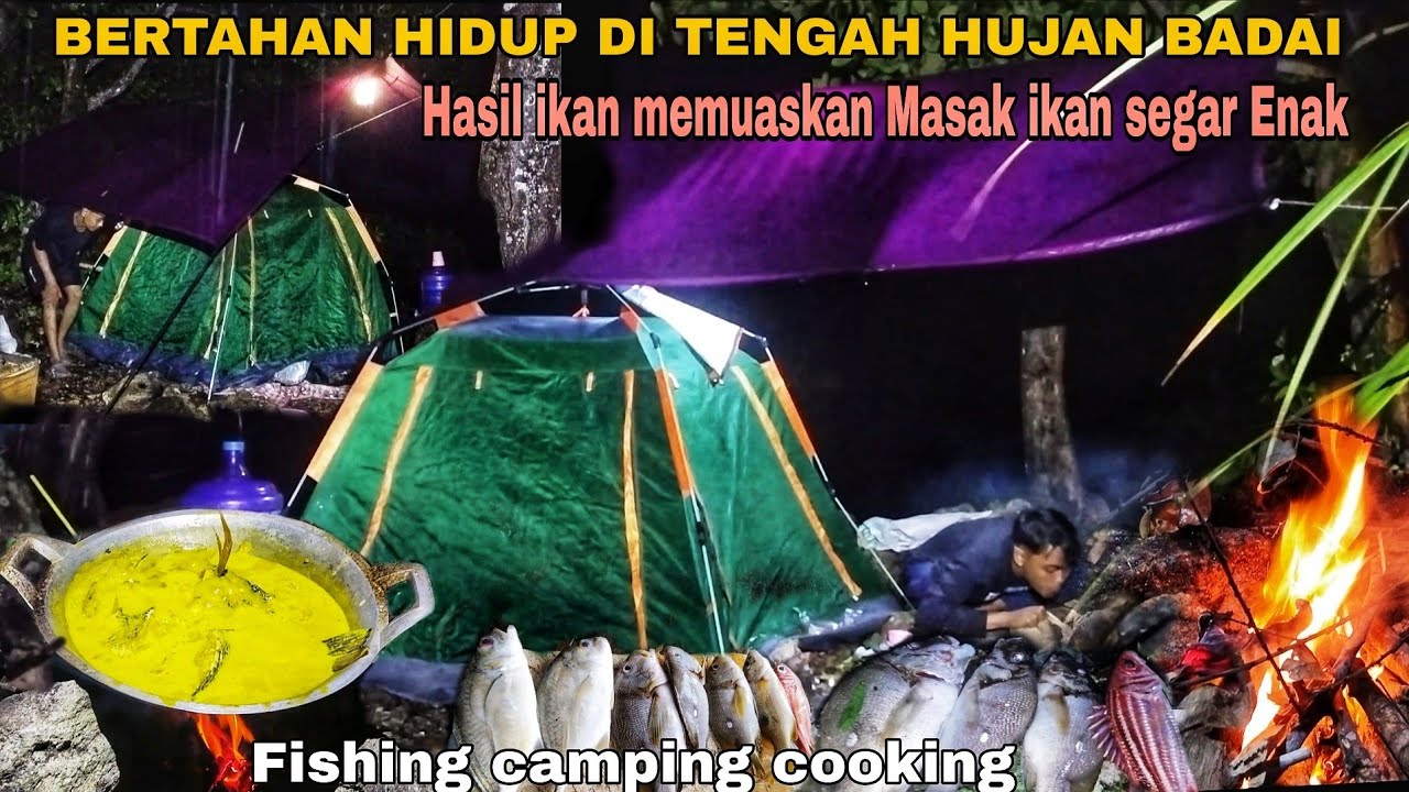 BERTAHAN HIDUP DI TENGAH HUJAN BADAI || HASIL IKAN MEMUASKAN MASAK IKAN SEGAR ENAK