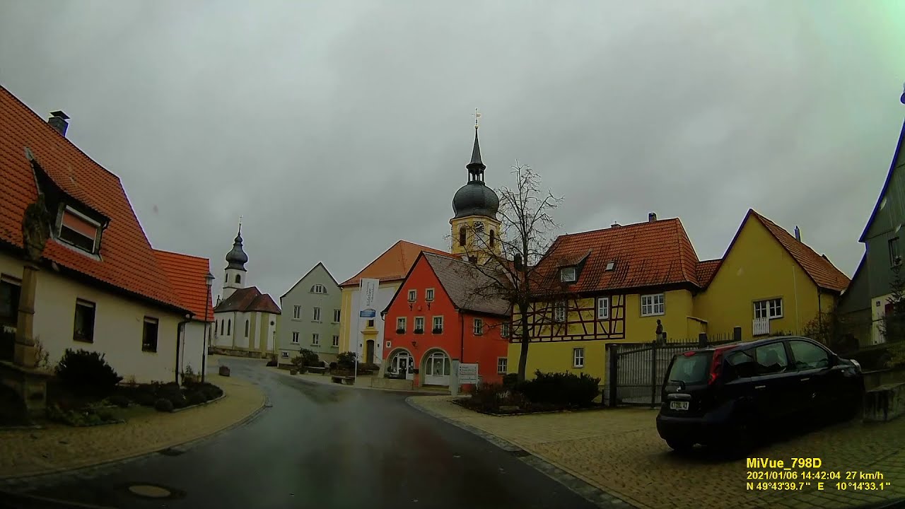 D: Gemeinde Rödelsee. Landkreis Kitzingen. Fahrt durch den Ort. Januar 2021