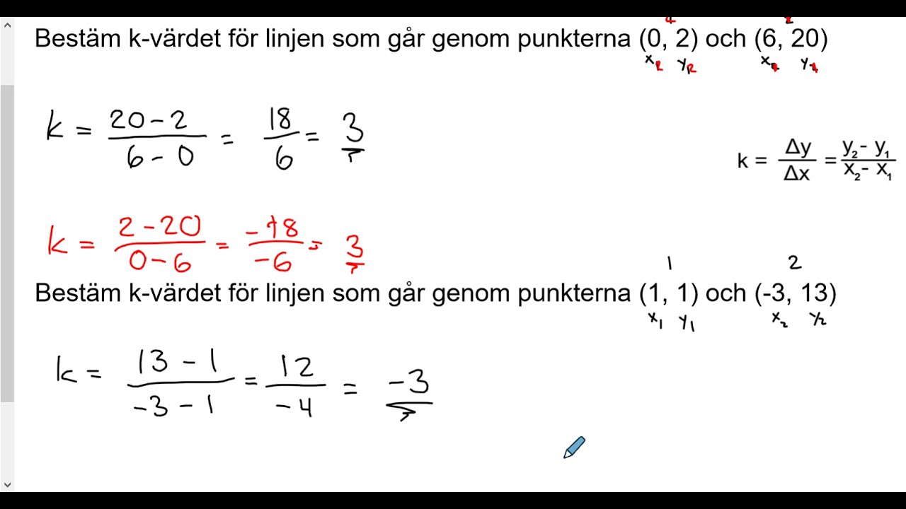 Matematik 2b: Bestämma k- och m-värde algebraiskt