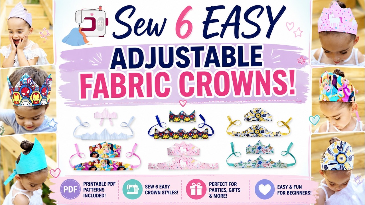 Easy Fabric Crown Sewing Tutorial | Adjustable PDF Pattern for All Ages – Birthday & Dress-Up!