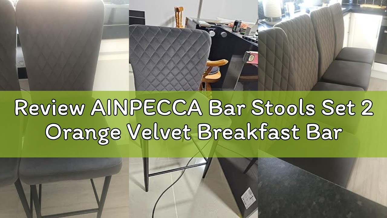 Review AINPECCA Bar Stools Set 2 Orange Velvet Breakfast Bar Chairs High Counter Kitchen Island Blac