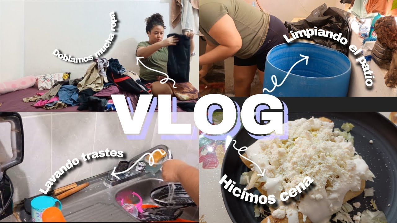 VLOG DE NOCHE ✨🌃+limpiando el patio 🫧+doblamos mucha ropa👚👗💗 