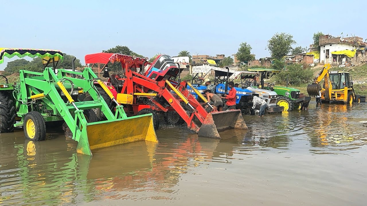 Washing My Tractors in Deep Water | Mahindra Arjun 605 Loader | John Deere 5205 | Sonalika | EICHER 