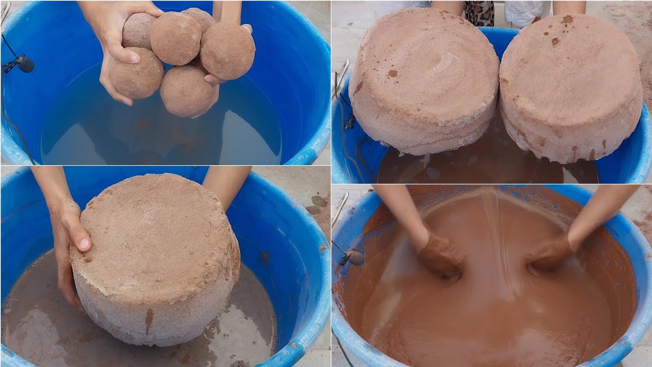 ASMR: Red sand huge Cake shapes Crumbling in Water