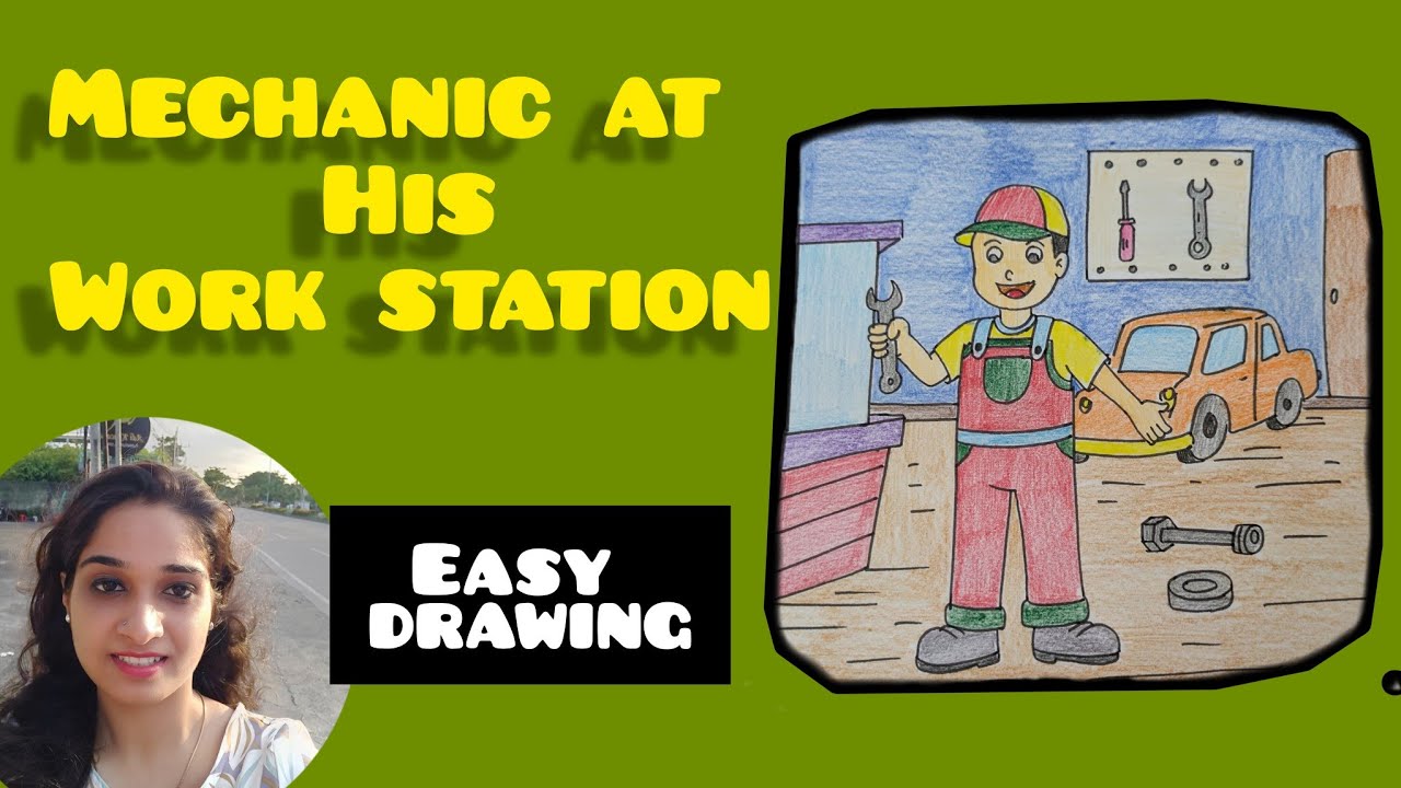 Easy Drawing : Mechanic at his Work Station | Step by Step Tutorial | 