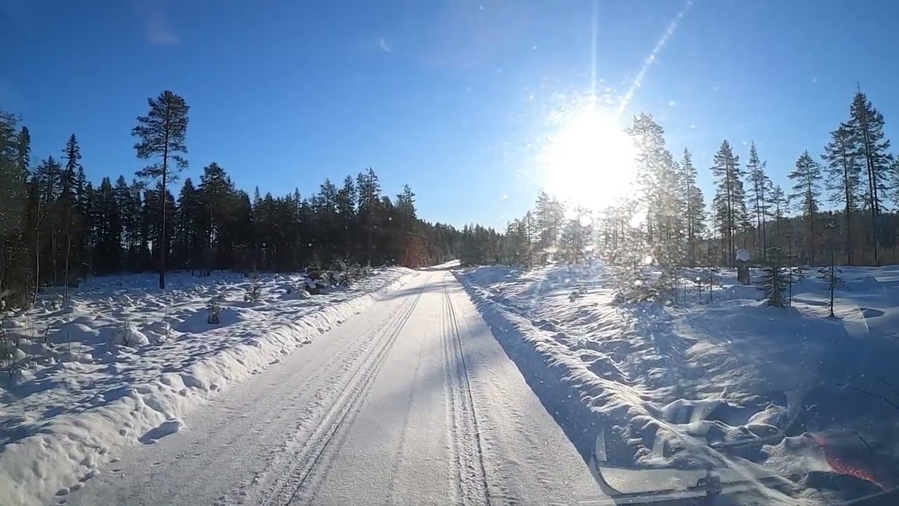 SCENIC WINTERDRIVE ON SNOWY SWEDISH FORESTROAD