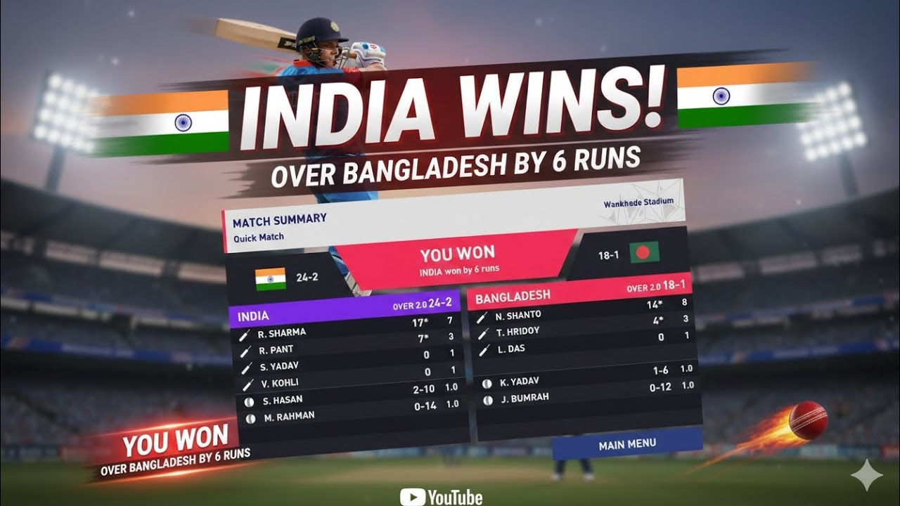 India vs Bangladesh: The Ultimate 2-Over Thriller! 🇮🇳🔥 