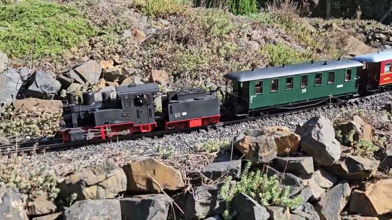 LGB 99 4652 (HF110C) fährt mit LGB und Newqida-Wagen.